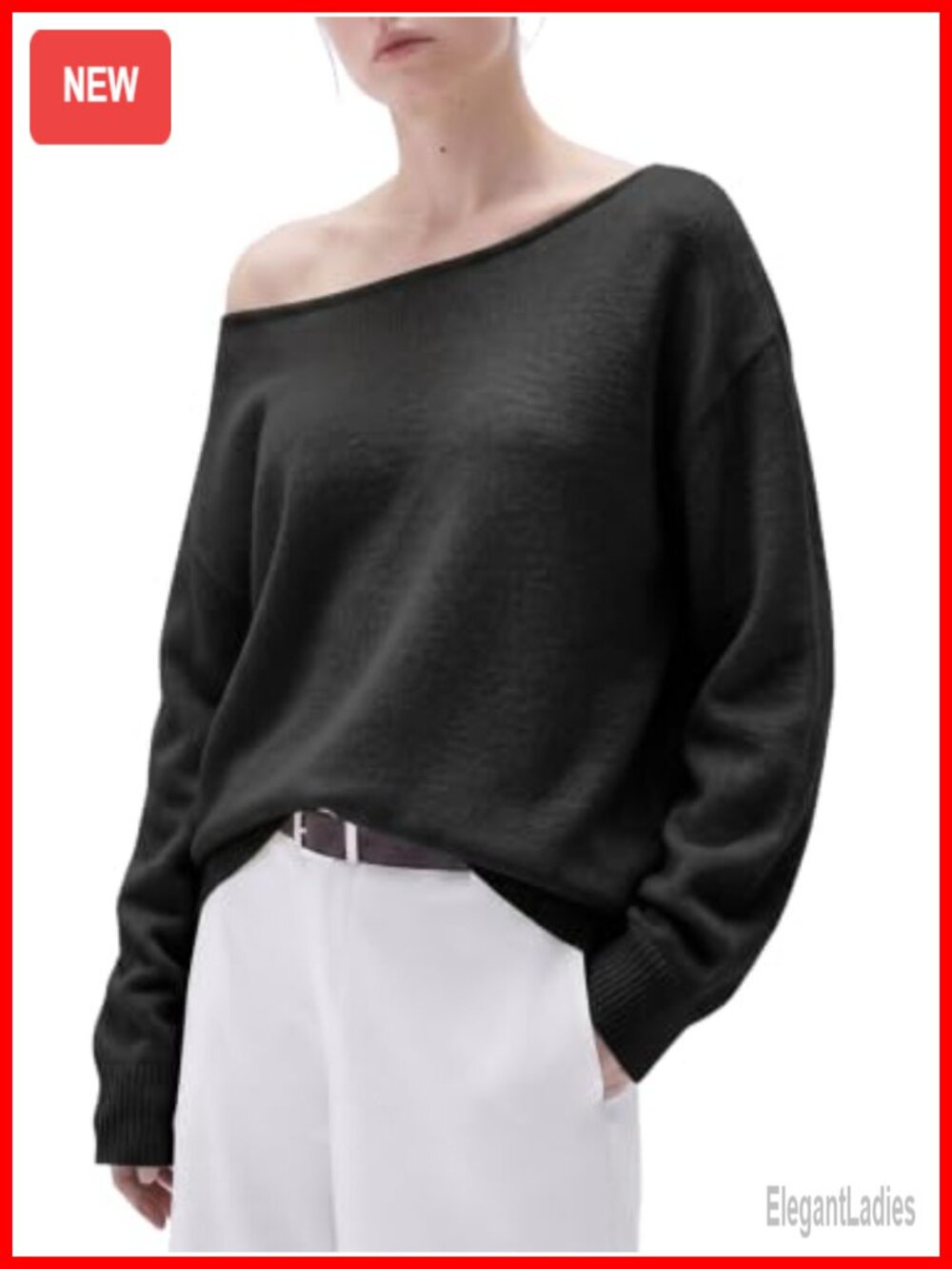 Cashmere Blend Oversized Sweater Boat Neck Off Shoulder Pullover